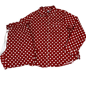 Lands End Flannel Pajama Set Pants Nightgown Sleep Shirt 1X Red Polka Dots